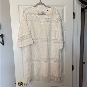 CAbi White Lace Long Sleeve Dress/Cover up